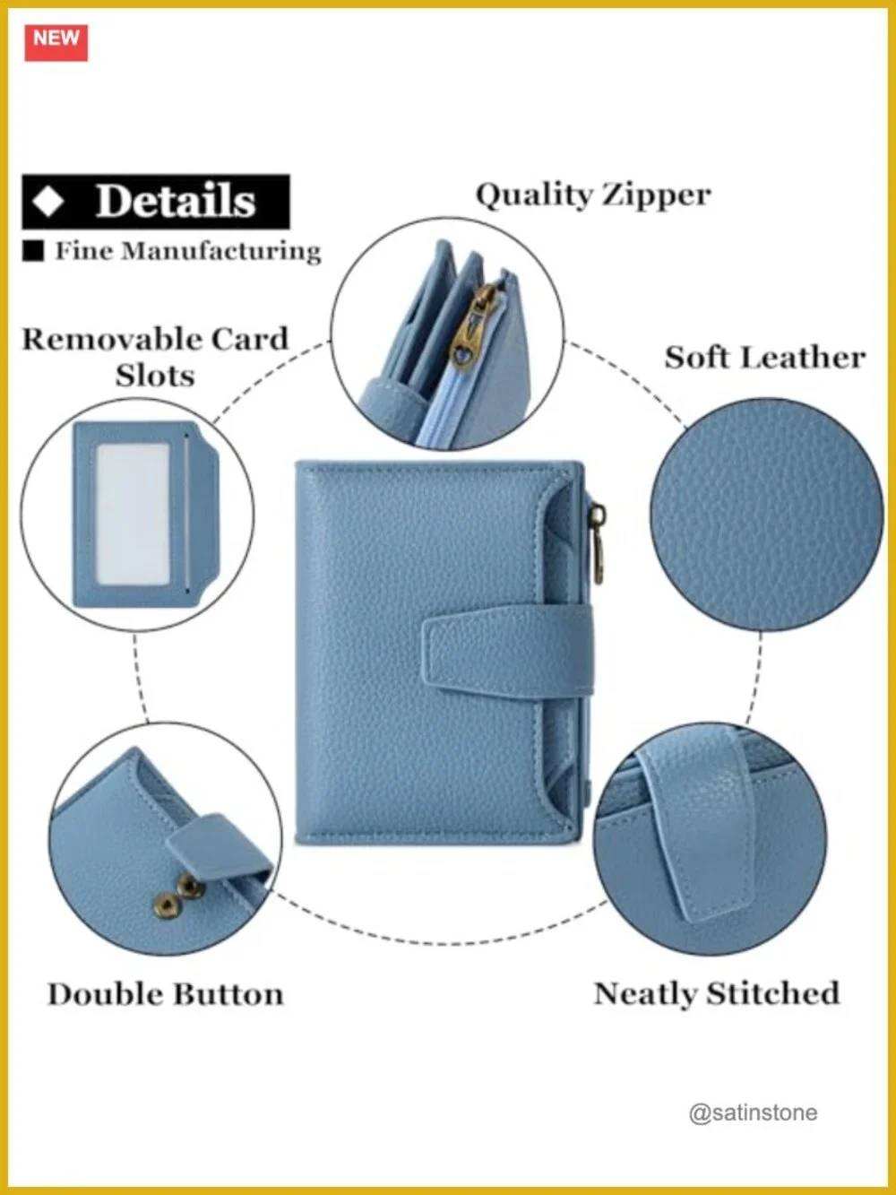 Women's RFID Blocking Leather Bifold Compact Wallet with Zipper Coin Pocket